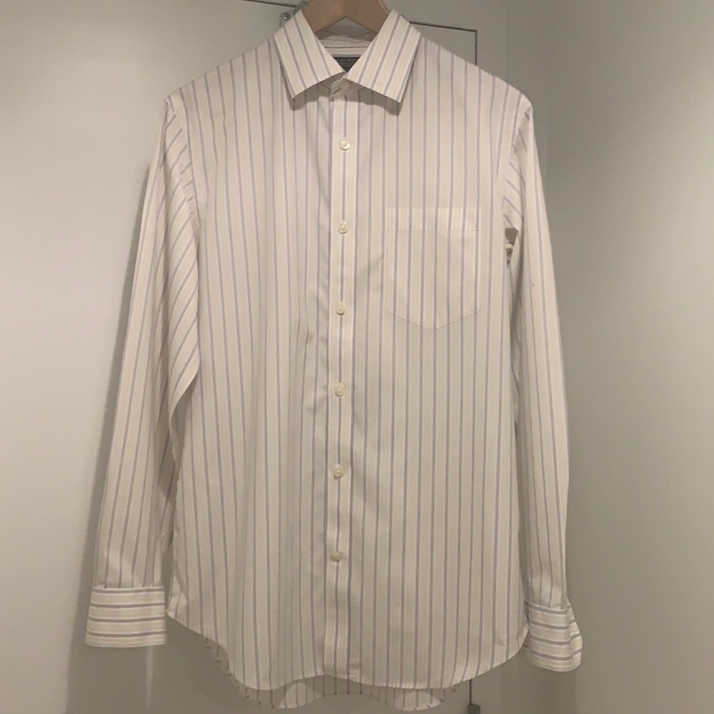 Men's Banana Republic White-grey-yellow Stripe Dress Shirt Size S